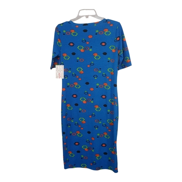 NWT LuLaroe Julia Dress Cobalt Blue Green Orange Midi Dress Size Small 4/6 - Picture 2 of 4